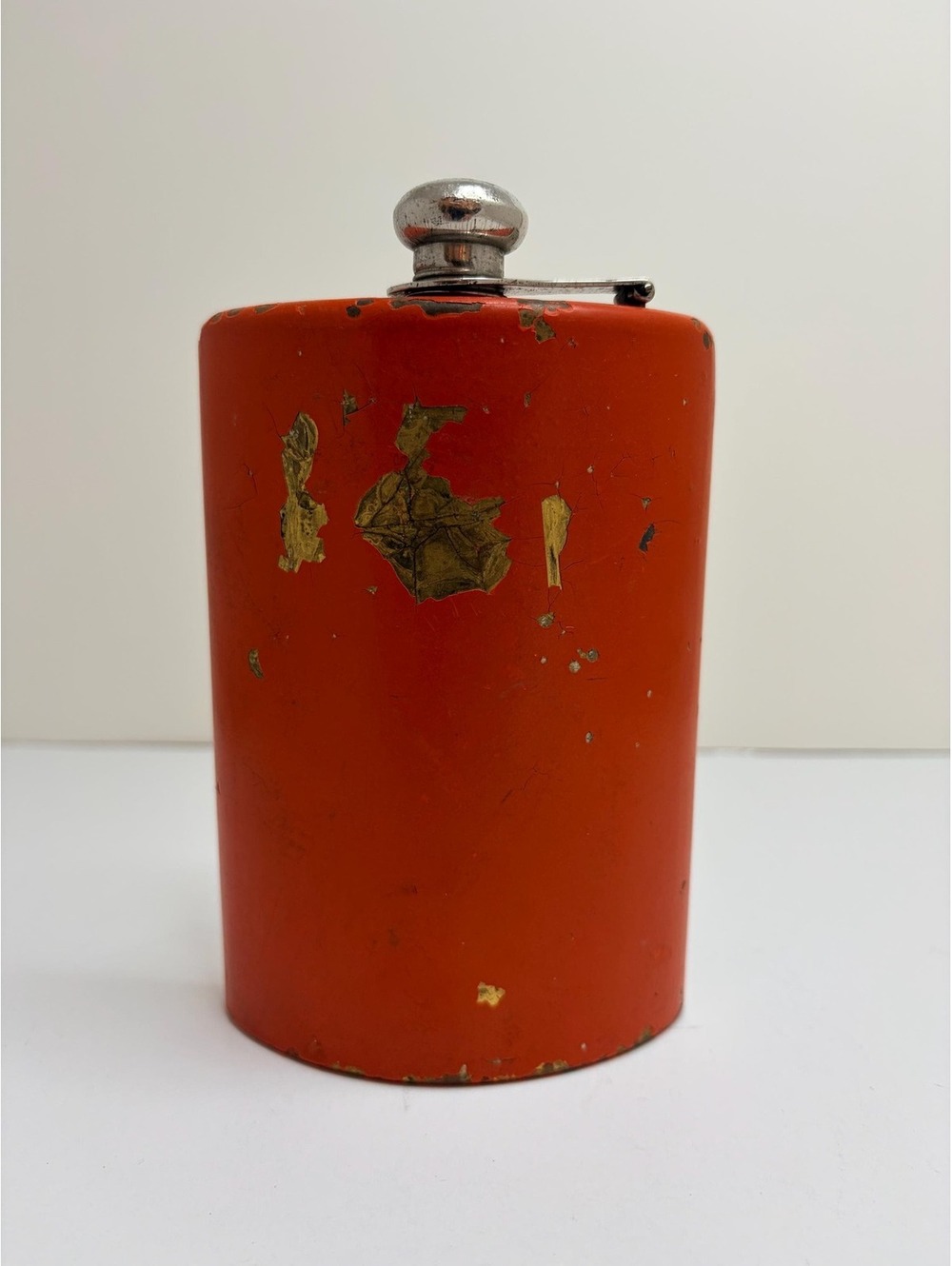 Vintage Orange Curved Hip Flask | Mid-Century Pocket Liquor Flask | Metal